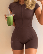 Basic 3/4 zip romper espresso brown - NOTREMEMBEREDLLC