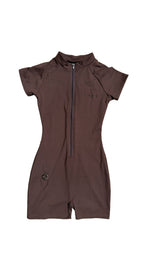 Basic 3/4 zip romper espresso brown - NOTREMEMBEREDLLC