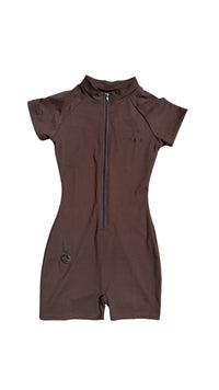 Basic 3/4 zip romper espresso brown - NOTREMEMBEREDLLC