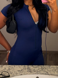 Basic 3/4 zip romper navy blue - NOTREMEMBEREDLLC